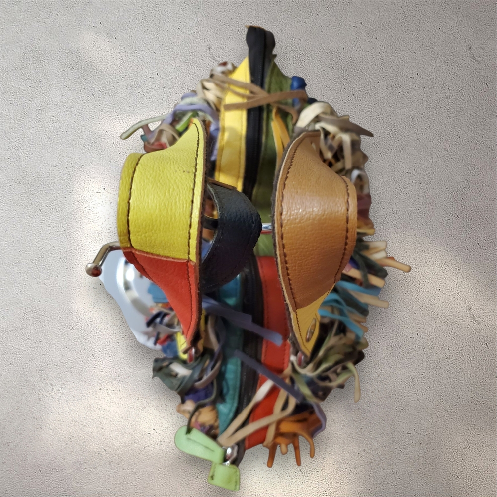 Vintage Multicolored All Leather Fringed Handbag Y2K Boho Tassel Satchel Purse - Picture 12 of 14